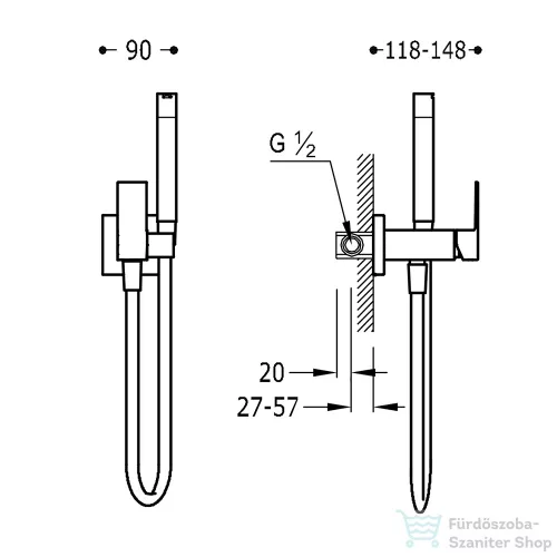 TRES Cuadro Exclusive Fali bidet csaptelep kézizuhannyal steel 00612301AC