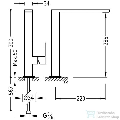 Tres CUADRO EXCLUSIVE magasított mosdó csaptelep, leeresztő nélkül, matt fekete 00648501NM