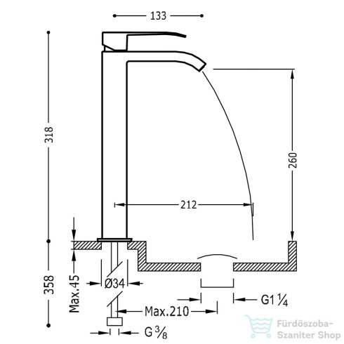 Tres CUADRO EXCLUSIVE magasított mosdó csaptelep, leeresztő nélkül, steel 00681001AC