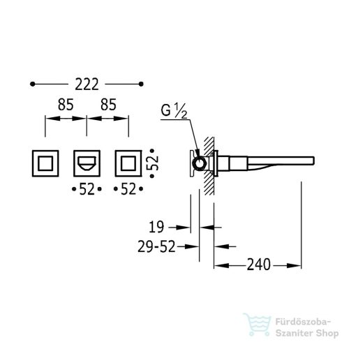 TRES- Cuadro Exclusive Fali mosdó csaptelep 240 mm kifolyóval, matt fekete 00815401NM
