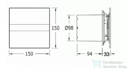 Sapho CATA E-100 GTH BK ventilátor, 4/8W, automatikus, o100mm, fekete (00900602)