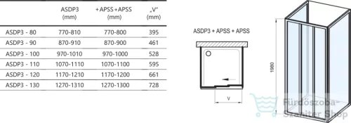 Ravak SUPERNOVA ASDP3+APSS+APSS 90x90 cm-es tolóajtós,3 oldalas zuhanykabin,fehér/transparent 00V701R2Z1SET902XAPSS90