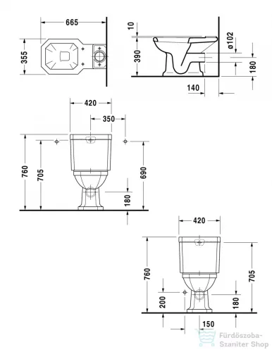 Duravit 1930 Series kombi wc, hátsó kifolyással 0227090000 ( 022709 )