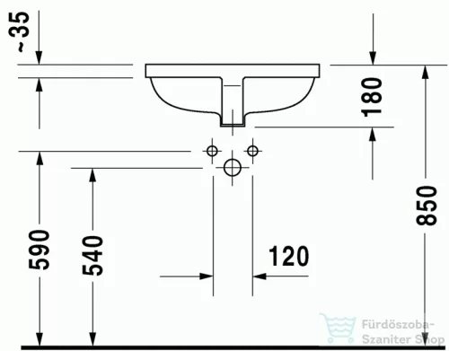 Duravit Starck 3 49x36,5 alulról beépíthető mosdó 0305490000 ( 030549 )