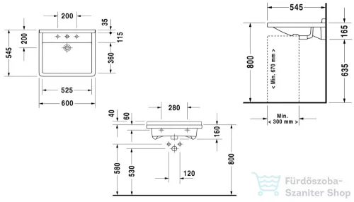 Duravit STARCK3 60x54,5 cm-es fali mosdó mozgássérülteknek Wondergliss bevonattal,03096000001