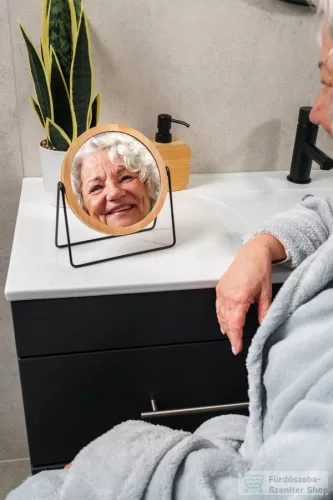 Sapho MAREN álló kozmetikai tükör, átm.:145mm, fekete/bambusz (03119510)