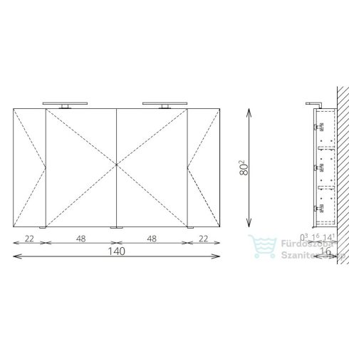 TBoss Mirror Box Recta 140 tükrös szekrény LED világítással 0322316100172402000
