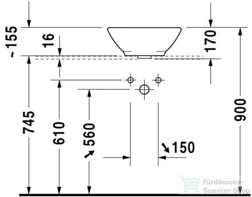 Duravit BACINO 42cm-es ráültethető mosdó csaplyuk nélkül,Wondergliss bevonattal 03254200001