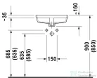 Duravit VERO 46,5x35 cm-es alulról beépíthető mosdó Wondergliss bevonattal 03304300001