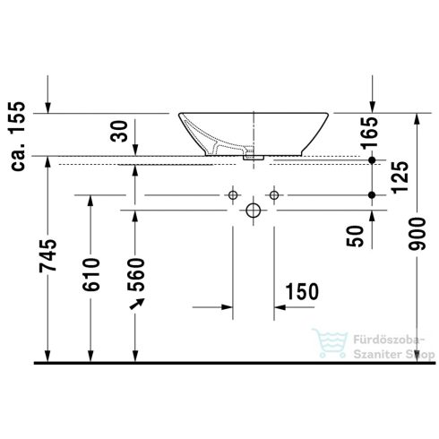 Duravit Bacino 55x42 cm-es ráültethető mosdó Wondergliss bevonattal,03345200001