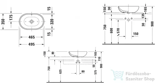 Duravit FOSTER 495x350 mm-es pultra ültethető mosdó túlfolyóval,0335500000