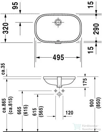 Duravit D-Code 49x29 cm-es alulról beépíthető mosdó 0338490000 ( 033849 )