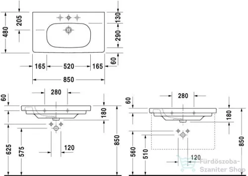 Duravit D-Code 85x48 cm-es beépíthető mosdó 03428500002 ( 034285 )