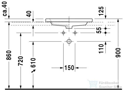 Duravit 2nd floor 60x43 felülről beépíthető mosdó 0347600000 ( 034760 )