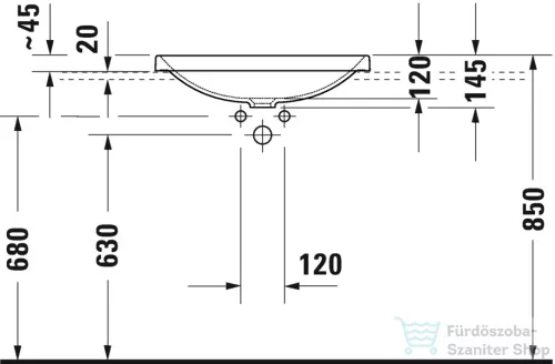 Duravit D-NEO 600x440 mm csaplyuk és túlfolyó nélküli beépíthető mosdó, fehér 0358600079