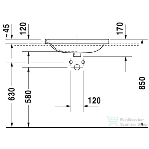 Duravit DURASTYLE 61,5x49,5 beépíthető mosdó Wondergliss bevonattal 03746200001