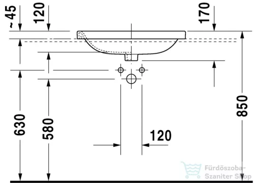 Duravit Durastyle 61,5x49,5 beépíthető mosdó 0374620000 ( 037462 )
