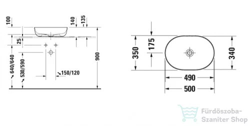 Duravit LUV 500x350 mm-es ráültethető mosdó Wondergliss bevonattal,fehér 03795000001