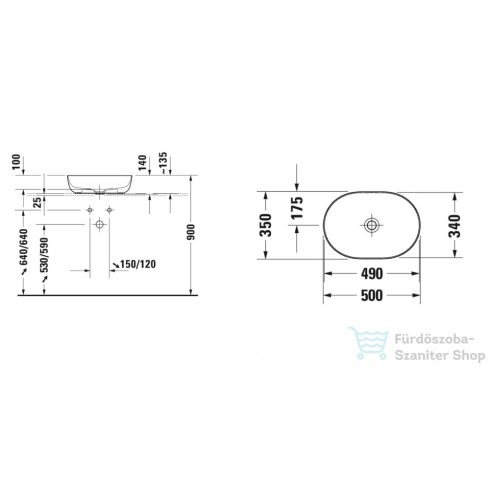 Duravit LUV 500x350 mm-es ráültethető mosdó Wondergliss bevonattal,fehér/ szatén szürke matt 03795023001
