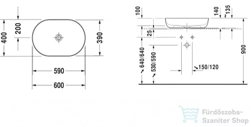Duravit LUV 600x400 mm-es ráültethető mosdó,fehér 0379600000