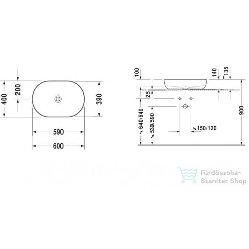 Duravit LUV 600x400 mm-es ráültethető mosdó,fehér/ szatén szürke matt 0379602300