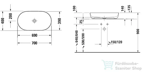 Duravit LUV 700x400 mm-es ráültethető mosdó,fehér 0379700000