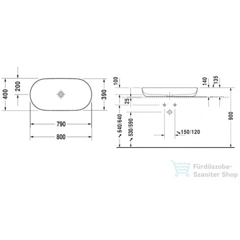 Duravit LUV 800x400 mm-es ráültethető mosdó Wondergliss bevonattal,fehér/szatén fehér matt, 03798026001