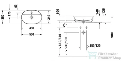 Duravit LUV 500x350 mm-es ráültethető mosdó,fehér, 0380500000