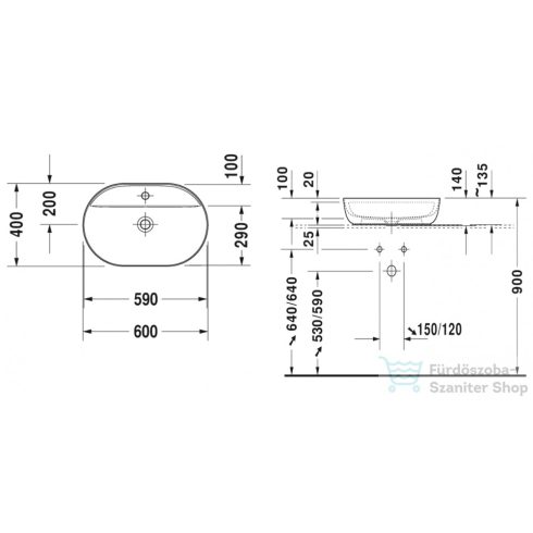Duravit LUV 600x400 mm-es ráültethető mosdó,fehér/szatén szürke matt 0380602300