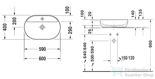 Duravit LUV 600x400 mm-es ráültethető mosdó,fehér/szatén szürke matt 0380602300