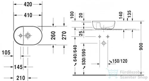Duravit LUV 420x270 mm-es ráültethető mosdó,fehér 0381420000