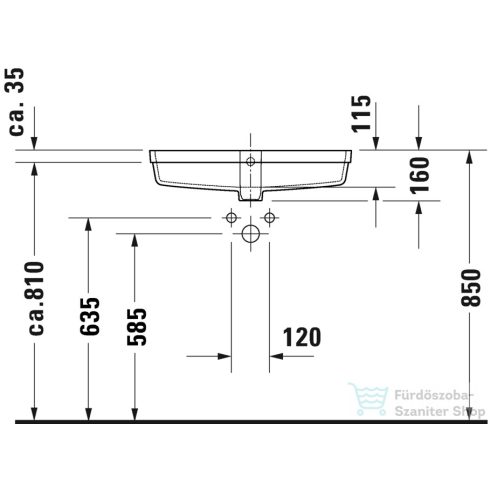 Duravit VERO AIR 63,5x34,5 cm-es alulról beépíthető mosdó Wondergliss bevonattal,03846000001