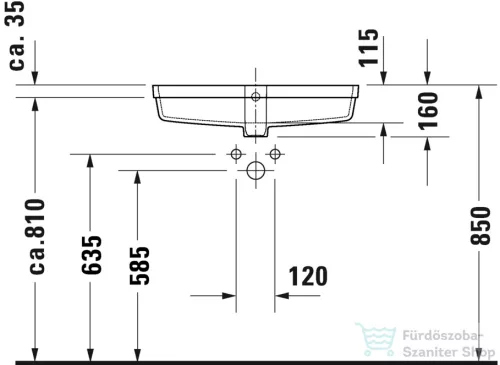 Duravit VERO AIR 63,5x34,5 cm-es alulról beépíthető mosdó Wondergliss bevonattal,03846000001