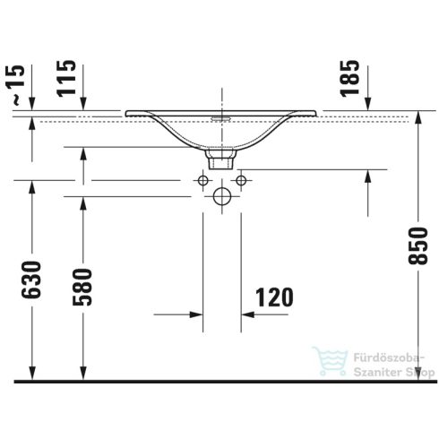 Duravit Viu 60x45 cm beépíthető mosdó csaplyuk nélkül, 0385600060