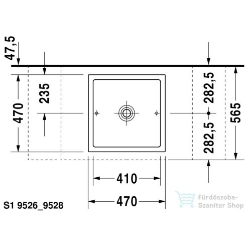 Duravit STARCK 1 47x47 cm-es ráültethető mosdó csaplyuk és túlfolyó nélkül,0387470028