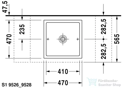 Duravit STARCK 1 47x47 cm-es ráültethető mosdó csaplyuk és túlfolyó nélkül,0387470028