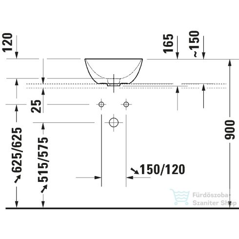 Duravit AURENA 34x34 cm-es pultra ültethető mosdó kerámia lefolyószelep takaróval, Hygieneglaze Plus felülettel, matt fehér 039635AC79