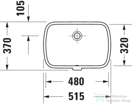 Duravit QATEGO 48x37 cm-es, alulról beépíthető csaplyuk nélküli mosdó, fehér 0398480028