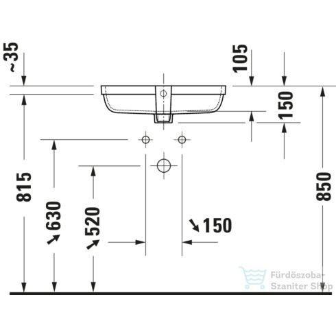 Duravit QATEGO 48x37 cm-es, alulról beépíthető csaplyuk nélküli mosdó, fehér 0398480028