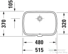 Duravit QATEGO 48x37 cm-es, alulról beépíthető csaplyuk nélküli mosdó HygieneGlaze felülettel, fehér 0398482028