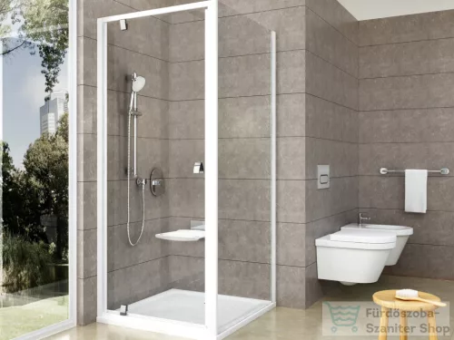 Ravak PIVOT PDOP1+PPS 90x80 cm-es nyílóajtós zuhanykabin fix oldalfallal,fehér/króm/transparent 03G70100Z1SET90PPS80