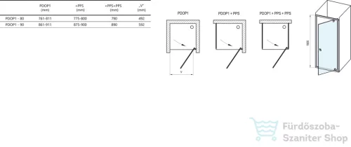 Ravak PIVOT PDOP1+PPS 90x100 cm-es nyílóajtós zuhanykabin fix oldalfallal,fehér/transparent 03G70101Z1SET90PPS100