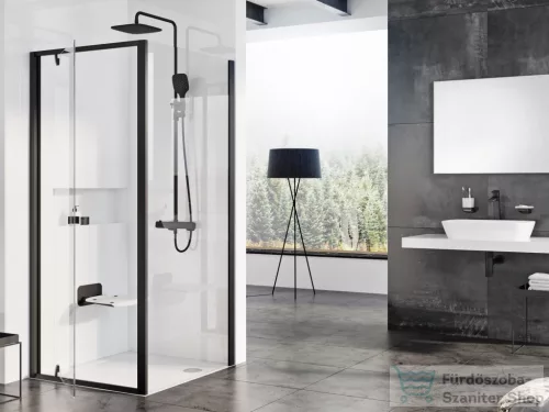Ravak PIVOT PDOP1+PPS 90x80 cm-es nyílóajtós zuhanykabin fix oldalfallal,fekete/transparent 03G70300Z1SET90PPS80