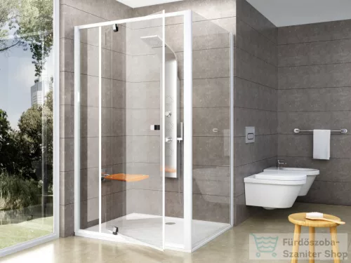 Ravak PIVOT PDOP2+PPS 100x100 cm-es nyílóajtós zuhanykabin fix oldalfallal,fehér/króm/transparent 03GA0100Z1SET100PPS100