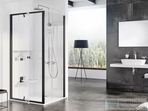 Ravak PIVOT PDOP2+PPS 100x80 cm-es nyílóajtós zuhanykabin fix oldalfallal,fekete/transparent 03GA0300Z1SET100PPS80