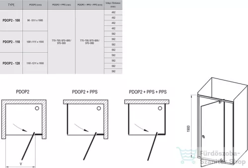 Ravak PIVOT PDOP2-100 100 cm-es nyílóajtó fix résszel,Fekete+Transparent 03GA0300Z1