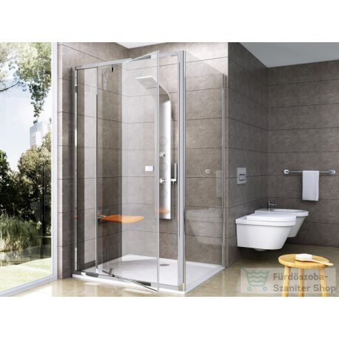 Ravak PIVOT PDOP2+PPS 120x80 cm-es nyílóajtós zuhanykabin fix oldalfallal,szatén/transparent 03GG0U00Z1SET120PPS80