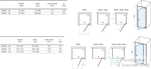 Ravak NEXTY NDOP1+NPSS 80x80 cm-es nyílóajtós zuhanykabin fix oldalfallal,szatén/transparent 03O40U00Z1SET80NPSS80