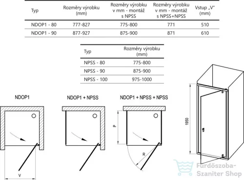 Ravak NEXTY NDOP1-90 90x195 cm-es nyíló zuhanyajtó,Fehér/Fehér/Transparent 03O70101Z1