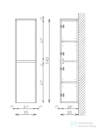 TBoss RAJA kiegészítő szekrény 140x35x30 F1402A 040230601